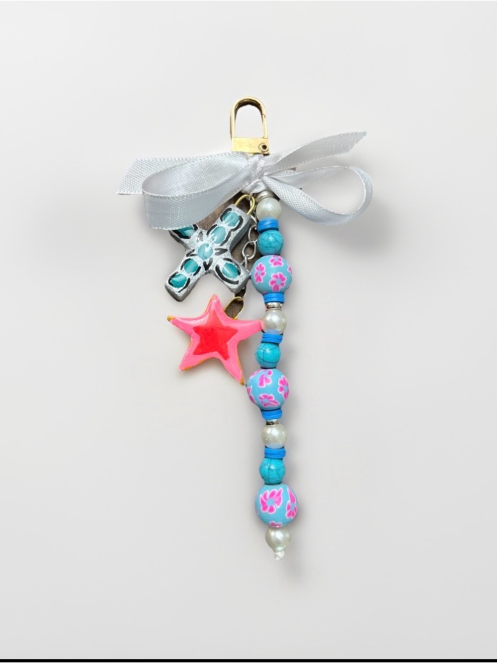 Handmade Pink Star & Turquoise Bead Keychain Charm